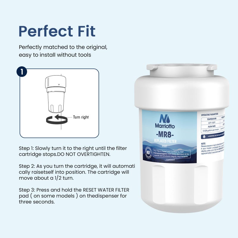 MARRIOTTO Smart Water Filters for Refrigerators NSF 42 Certified Cartridges Compatible with MWF, MWFA, MWFP, GWF, GWFA, 46-9991, HDX FMG-1, WFC1201, 4 Pack - Image 5